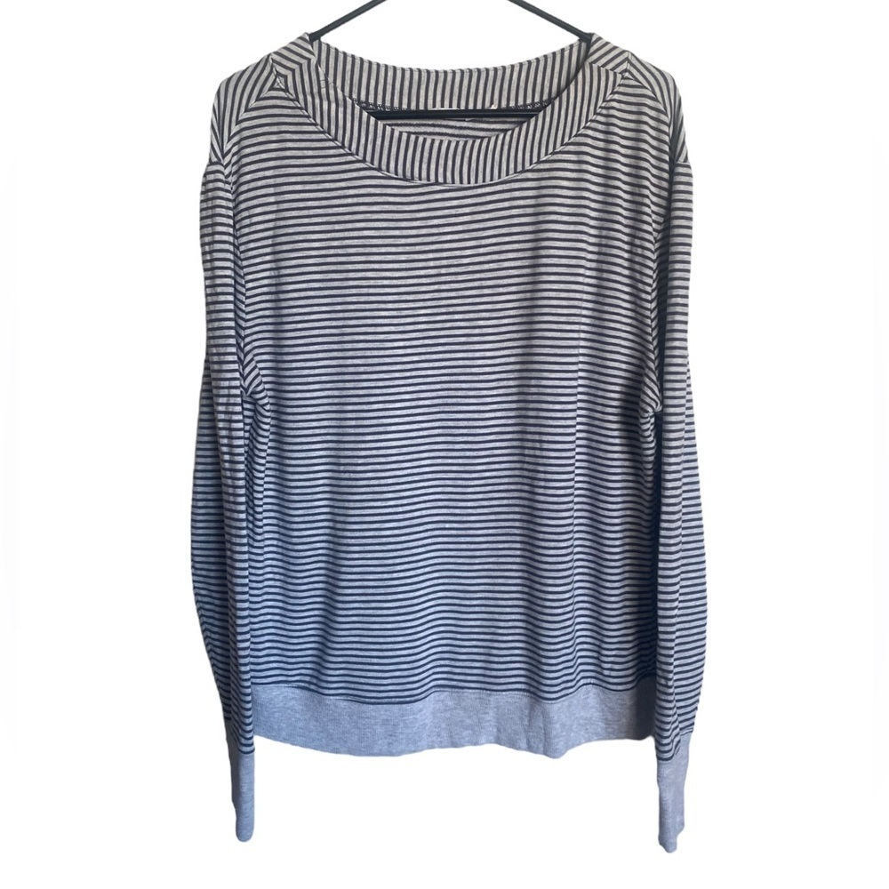 Athleta Gray White Striped Boat Neck Pullover Studio Sweatshirt